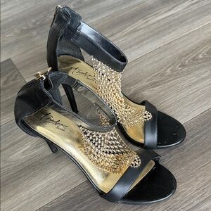 Thalia Sodi Black and Gold Heels